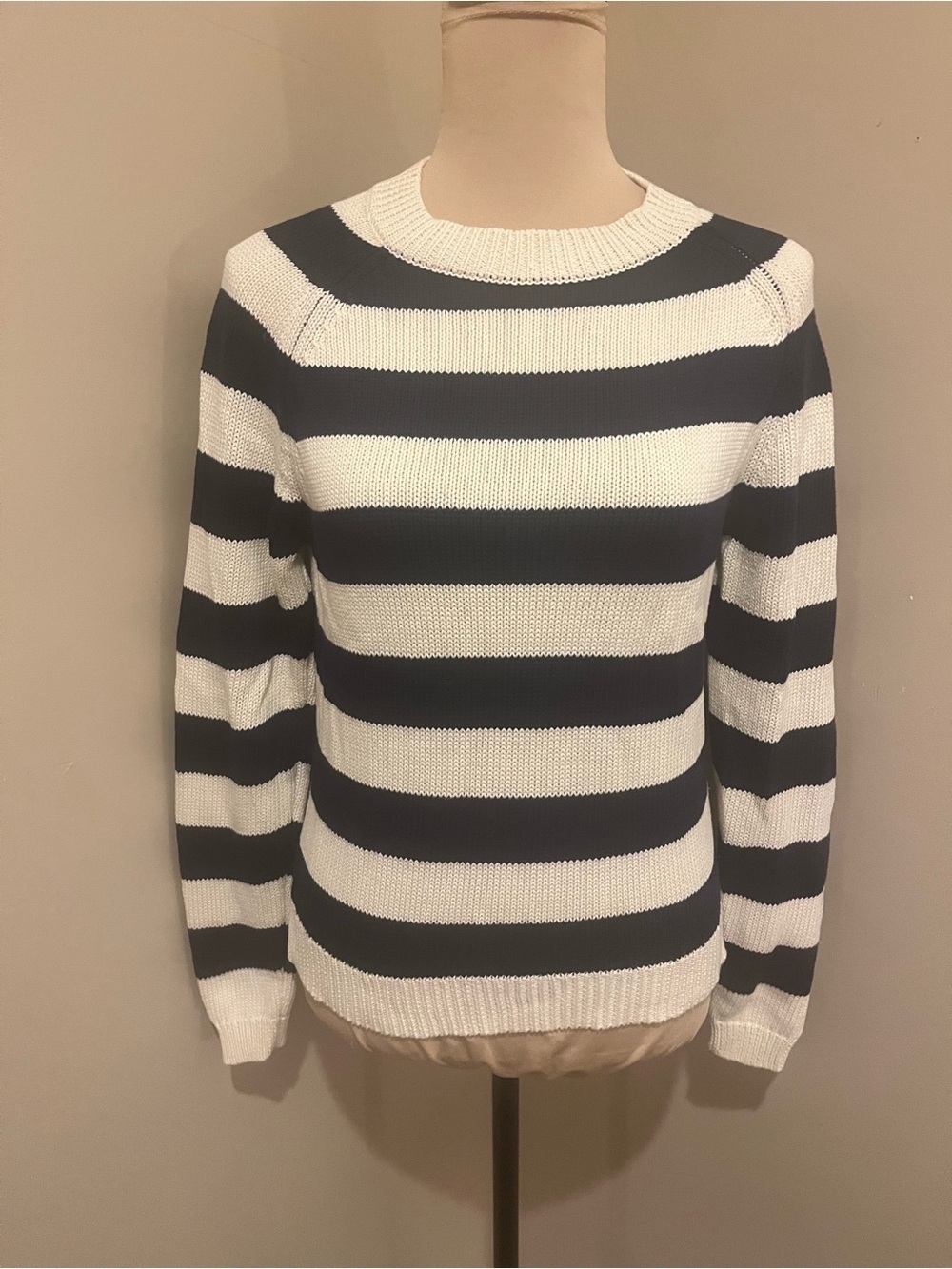 Kule Navy and Ecru Striped 100% Cotton Sweater, XS